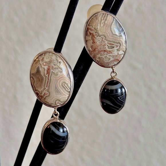 Vintage Sterling Silver Echo of the Dreamer Agate Earrings - Picture 1 of 4